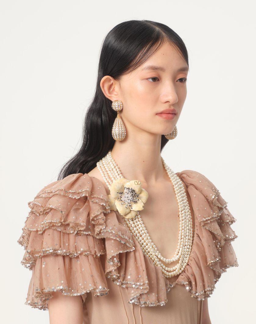 Valentino Handbags Collana Fleur Lumineuse In Metallo Smalto Perle E Tessuto per Donna in Multicolor | Valentino IT Offerta