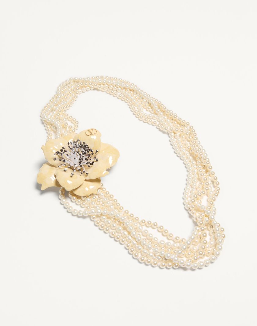 Valentino Handbags Collana Fleur Lumineuse In Metallo Smalto Perle E Tessuto per Donna in Multicolor | Valentino IT Offerta