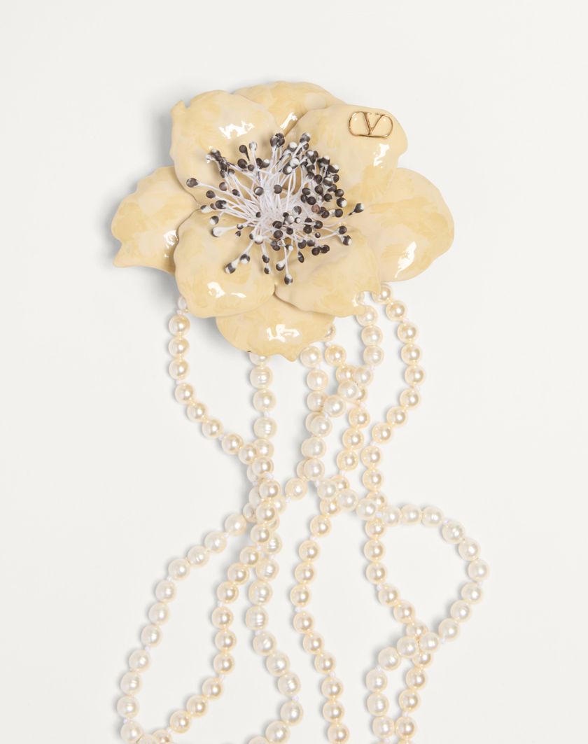 Valentino Handbags Collana Fleur Lumineuse In Metallo Smalto Perle E Tessuto per Donna in Multicolor | Valentino IT Offerta