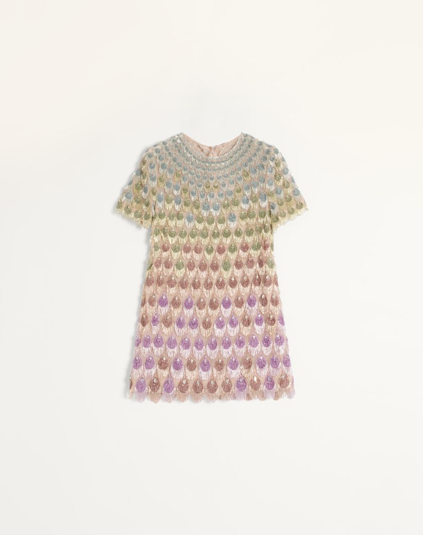 Valentino Handbags Abito Corto In Organza Ricamato per Donna in Poudre/multicolor | Valentino IT Online