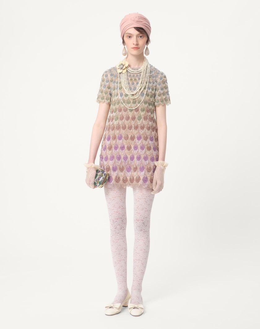 Valentino Handbags Abito Corto In Organza Ricamato per Donna in Poudre/multicolor | Valentino IT Online