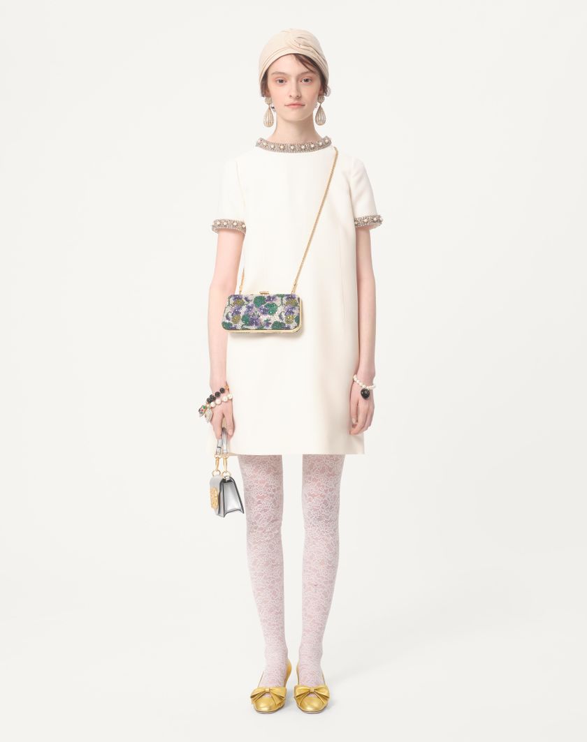 Valentino Handbags Abito Corto In Crepe Couture Ricamato per Donna in Avorio/multicolor | Valentino IT Vendita Economica