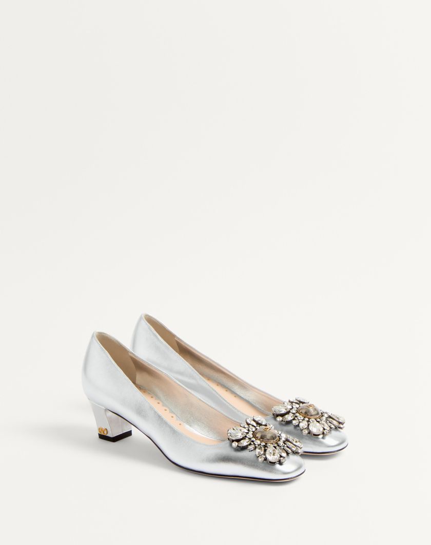 Valentino Handbags Décolleté Preshoes In Nappa Laminata Con Cristalli 45mm per Donna in Silver | Valentino IT Negozio