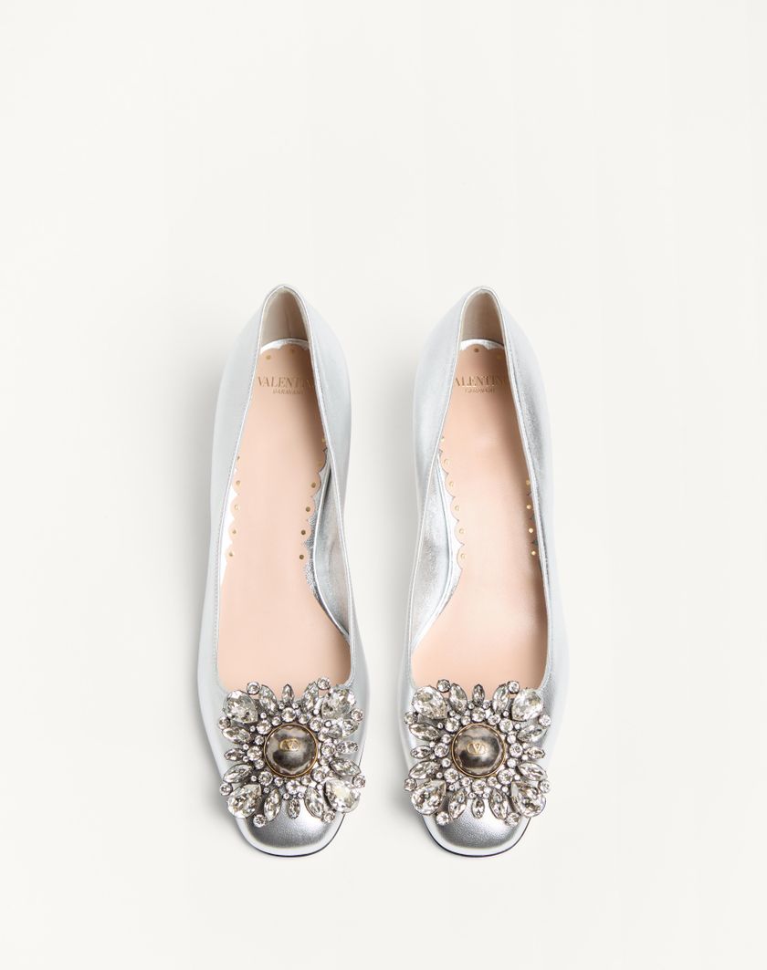Valentino Handbags Décolleté Preshoes In Nappa Laminata Con Cristalli 45mm per Donna in Silver | Valentino IT Negozio