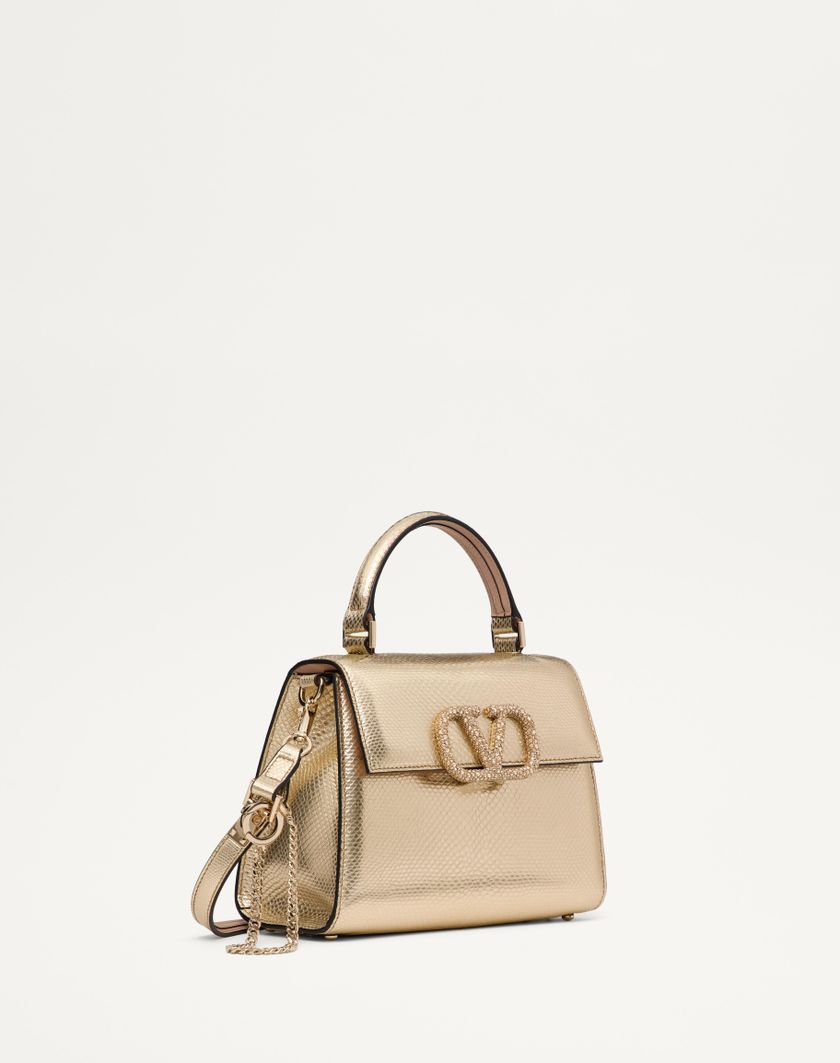 Valentino Handbags Borsa A Mano Piccola Valentino Garavani Vsling In Karung Metallizzato per Donna in Platino/beige/crystal Gold | Valentino IT In Linea