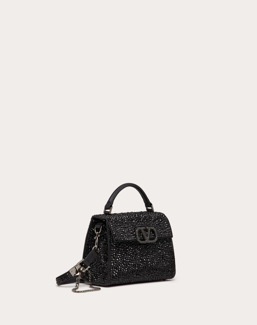 Valentino Handbags Borsa A Mano Mini Vsling Con Ricamo Sparkling per Donna in Jet | Valentino IT Nuovo