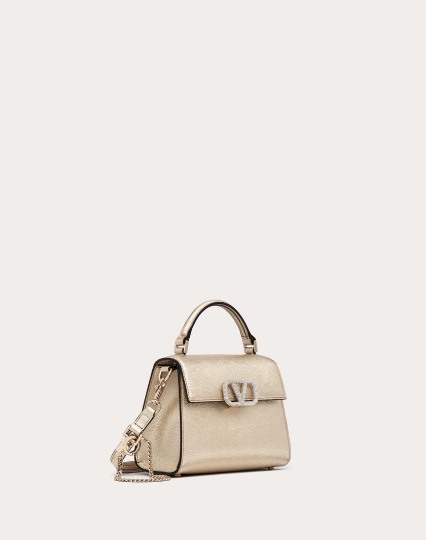 Valentino Handbags Borsa A Mano Mini Vsling In Vitello Granato Metallizzato per Donna in Platino/crystal | Valentino IT Limitato a 3 giorni