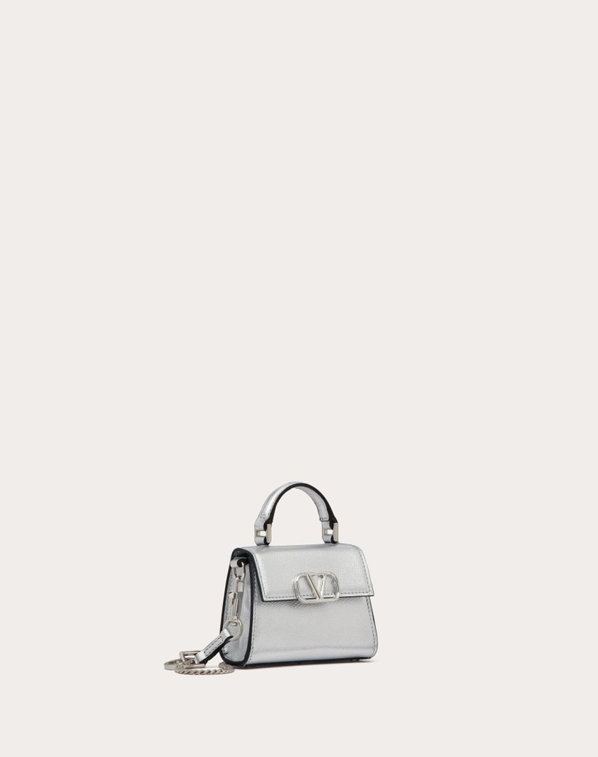 Valentino Handbags Borsa A Mano Micro Vsling In Vitello Granato Metallizzato per Donna in Argento | Valentino IT Novità