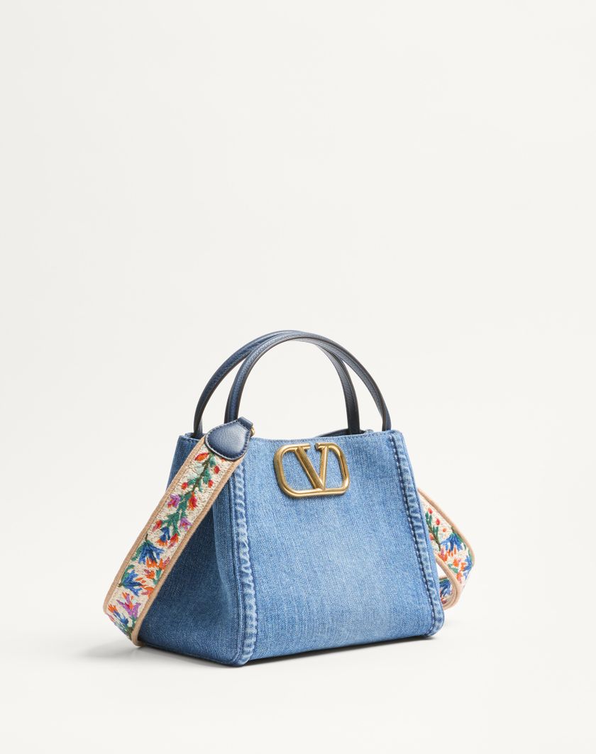 Valentino Handbags Borsa A Mano Media Valentino Garavani Alltime In Denim Con Tracolla Nastro Ricamato per Donna in Denim/worker/multicolor | Valentino IT Offerta