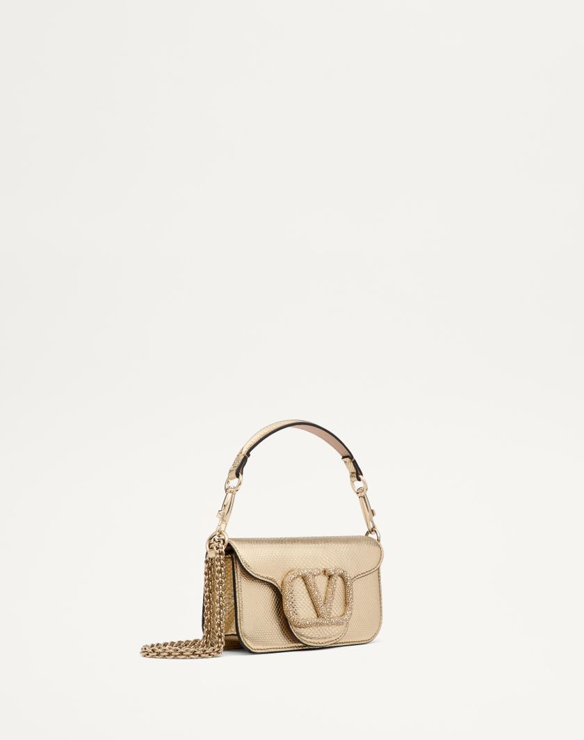 Valentino Handbags Borsa Piccola A Spalla Valentino Garavani Valentino Garavani Locò In Karung Metallizzato per Donna in Platino/beige/crystal Gold | Valentino IT Italy