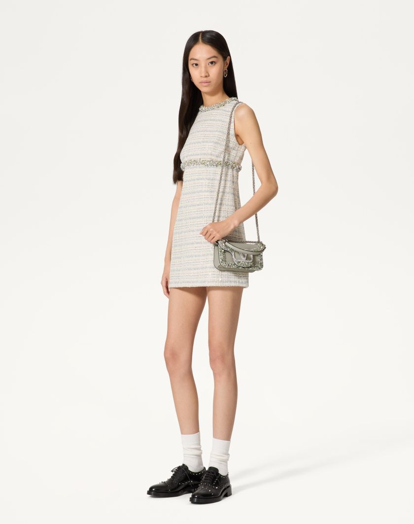 Valentino Handbags Borsa Piccola A Spalla Valentino Garavani Locò Ricamata per Donna in Crystal/grigio | Valentino IT Qualità Garantita