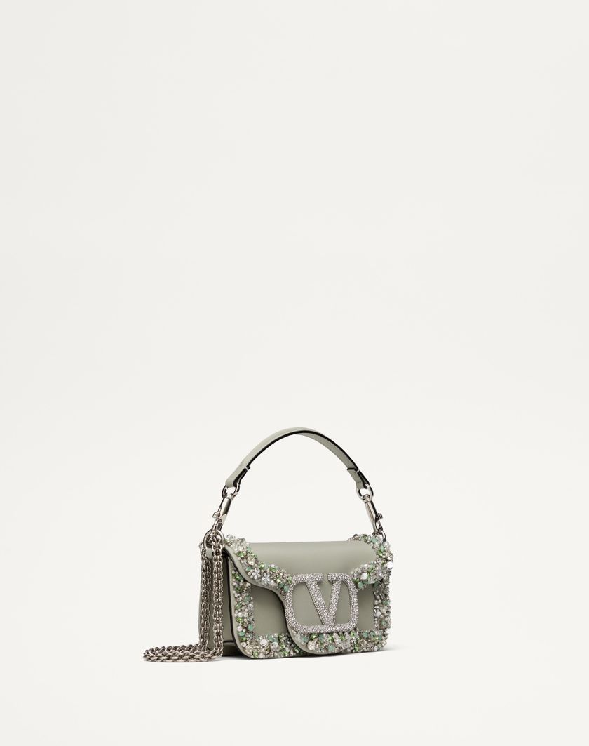 Valentino Handbags Borsa Piccola A Spalla Valentino Garavani Locò Ricamata per Donna in Crystal/grigio | Valentino IT Qualità Garantita
