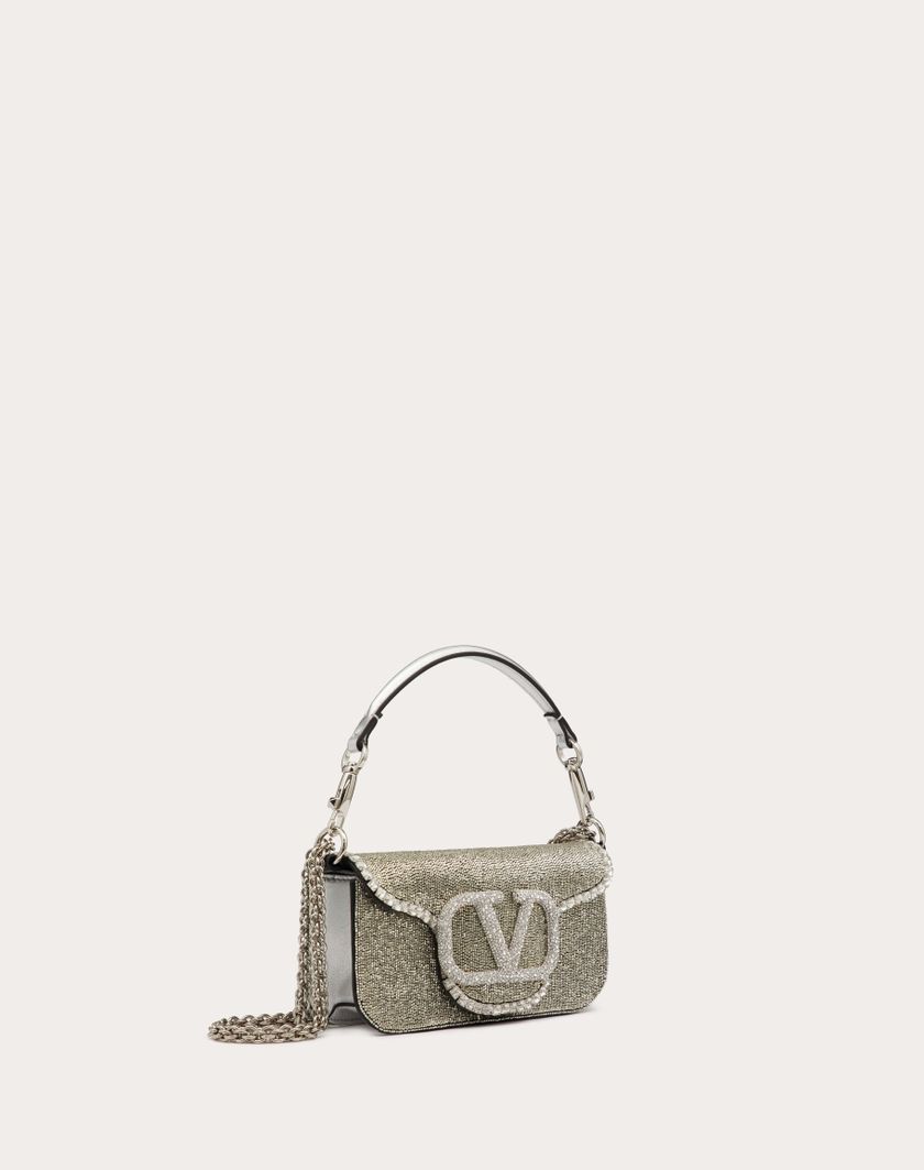 Valentino Handbags Borsa Piccola A Spalla Valentino Garavani Locò Ricamata per Donna in Silver/crystal | Valentino IT Promozione Limitata