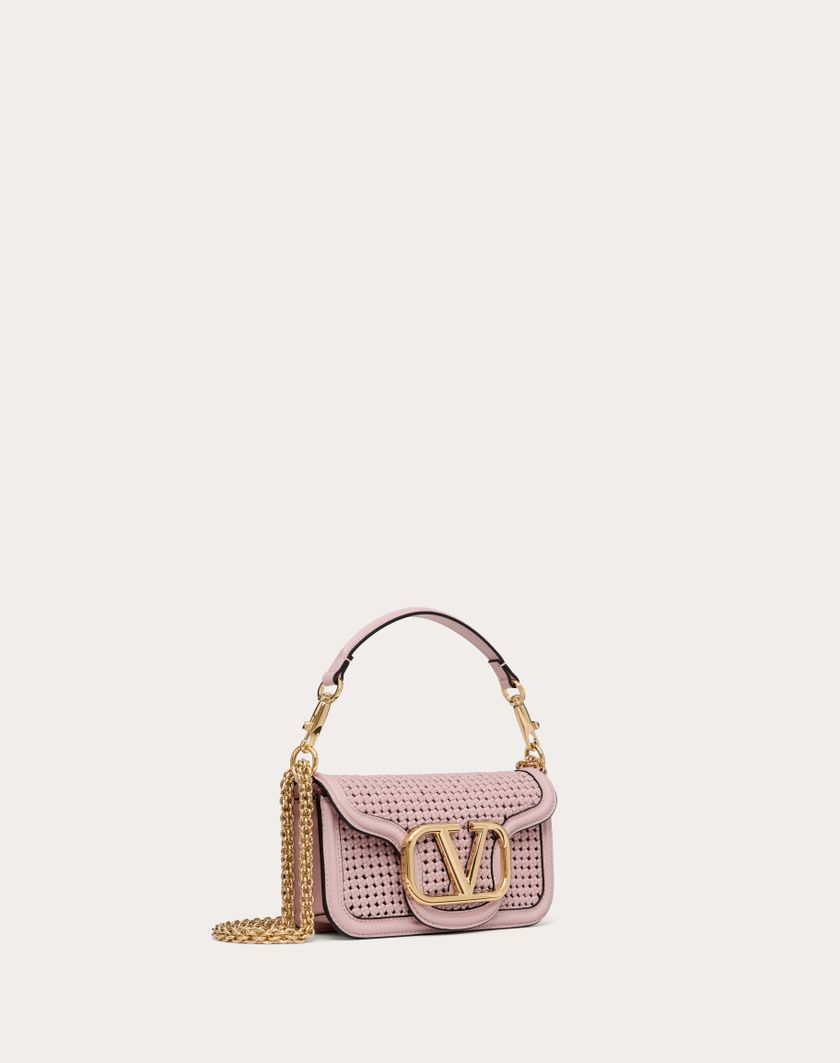 Valentino Handbags Borsa Piccola A Spalla Valentino Garavani Locò In Pelle Intrecciata per Donna in Rose Quartz | Valentino IT Shopping Online