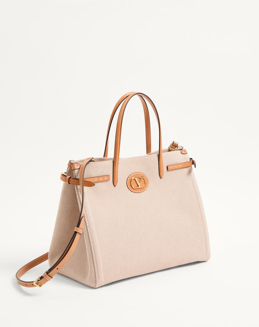 Valentino Handbags Borsa Shopping Media Valentino Garavani Antibes In Canvas per Donna in Naturale/tabacco | Valentino IT In Saldo