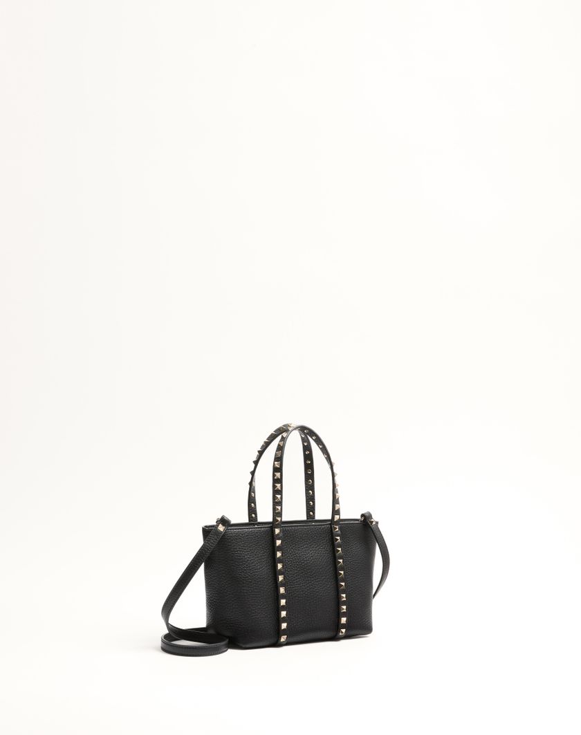 Valentino Handbags Borsa Shopping Piccola Valentino Garavani Rockstud In Vitello Granato per Donna in Nero | Valentino IT Italy