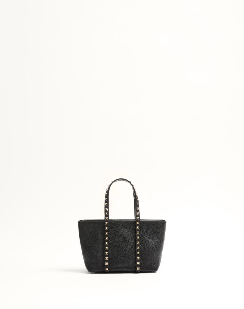 Valentino Handbags Borsa Shopping Piccola Valentino Garavani Rockstud In Vitello Granato per Donna in Nero | Valentino IT Italy