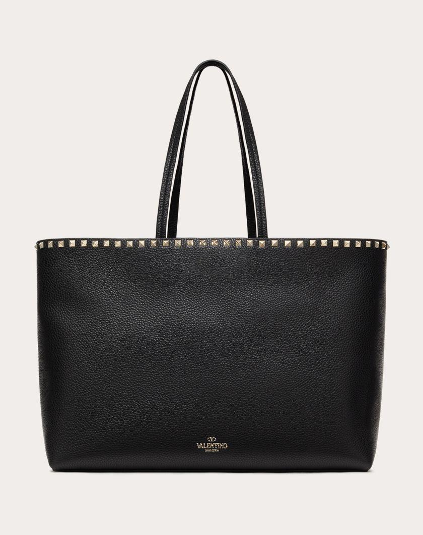 Valentino Handbags Borsa Shopping Rockstud In Vitello Granato per Donna in Nero | Valentino IT Vendita