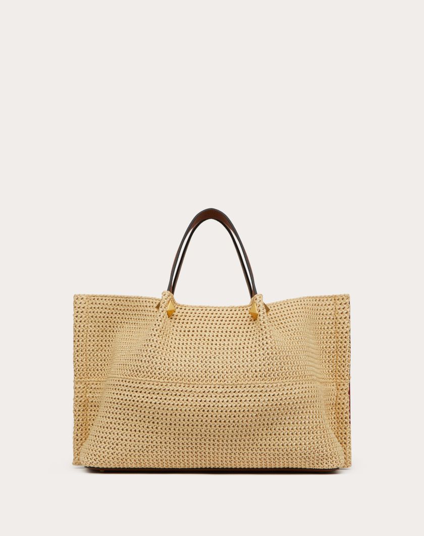 Valentino Handbags Borsa Shopping Media In Rafia Sintetica per Donna in Selleria/naturale/rouge Pur | Valentino IT Qualità Garantita
