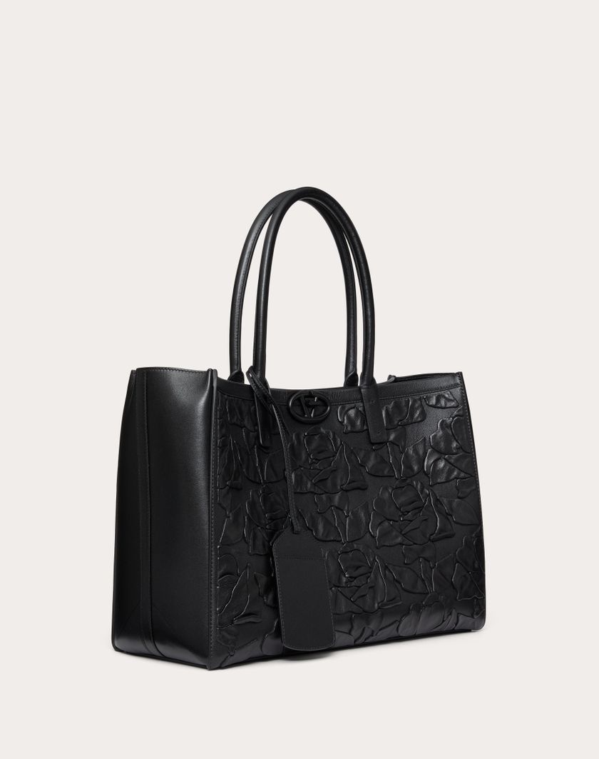 Valentino Handbags Borsa Shopping Media Vlogo Locker Tote In Pelle Con Rose Ricamate per Donna in Nero | Valentino IT Promozione Limitata