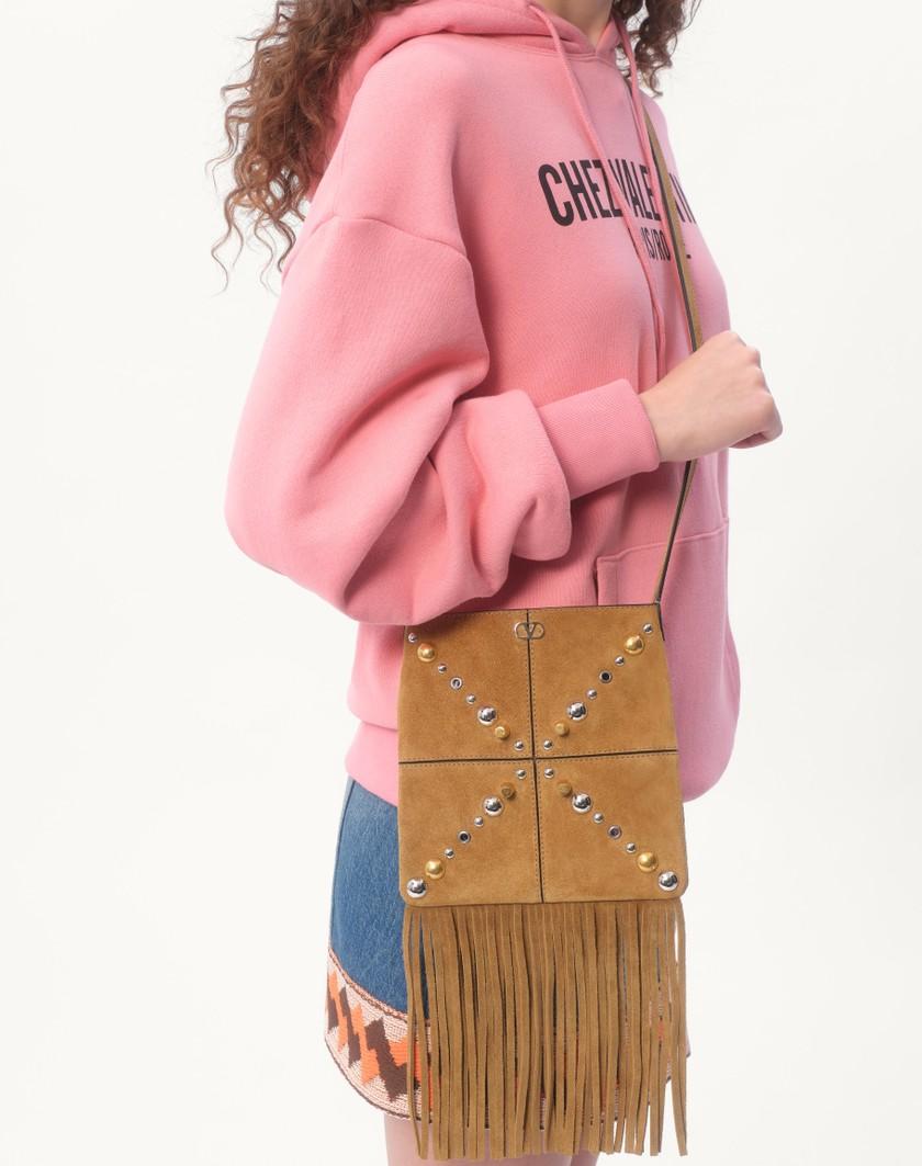 Valentino Handbags Borsa A Spalla Piccola Valentino Garavani Nellcôte In Suede Con Frange per Donna in Havana Beige | Valentino IT Offerta