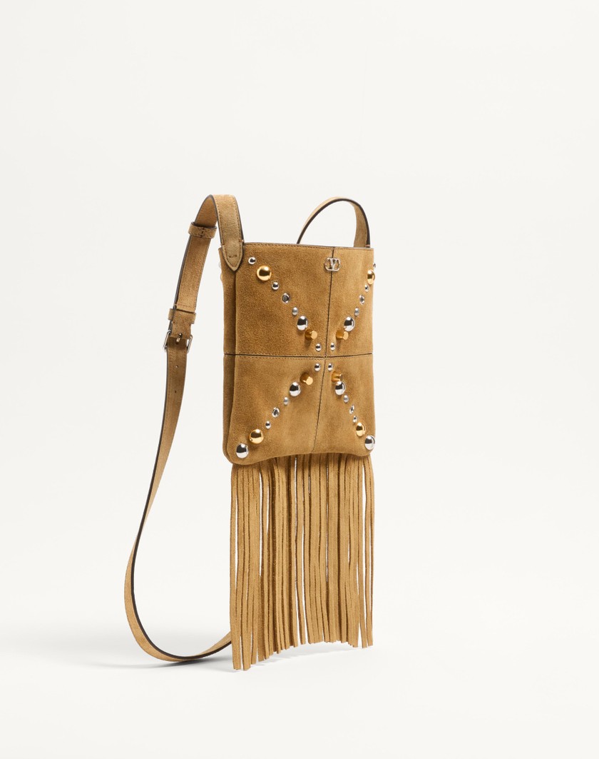Valentino Handbags Borsa A Spalla Piccola Valentino Garavani Nellcôte In Suede Con Frange per Donna in Havana Beige | Valentino IT Offerta