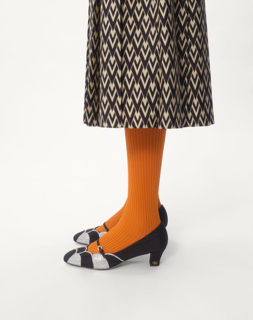 Valentino Handbags Abito Midi In Twill Toute La V per Donna in Nero/avorio | Valentino IT Online