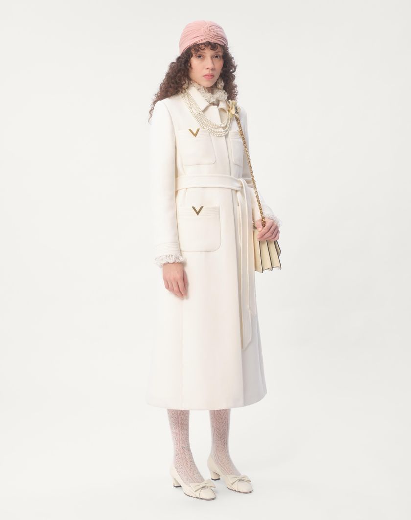 Valentino Handbags Cappotto In Drill Double per Donna in Avorio | Valentino IT Outlet