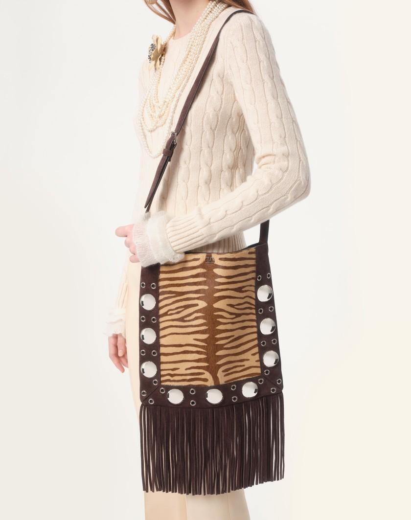 Valentino Handbags Borsa A Spalla Valentino Garavani Nellcôte In Vitello Effetto Pony Animalier Con Frange per Donna in Beige/marrone | Valentino IT Offerte