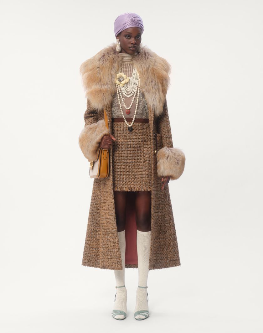 Valentino Handbags Cappotto In Fantasy Tweed per Donna in Marrone/multicolor | Valentino IT Vendita Calda