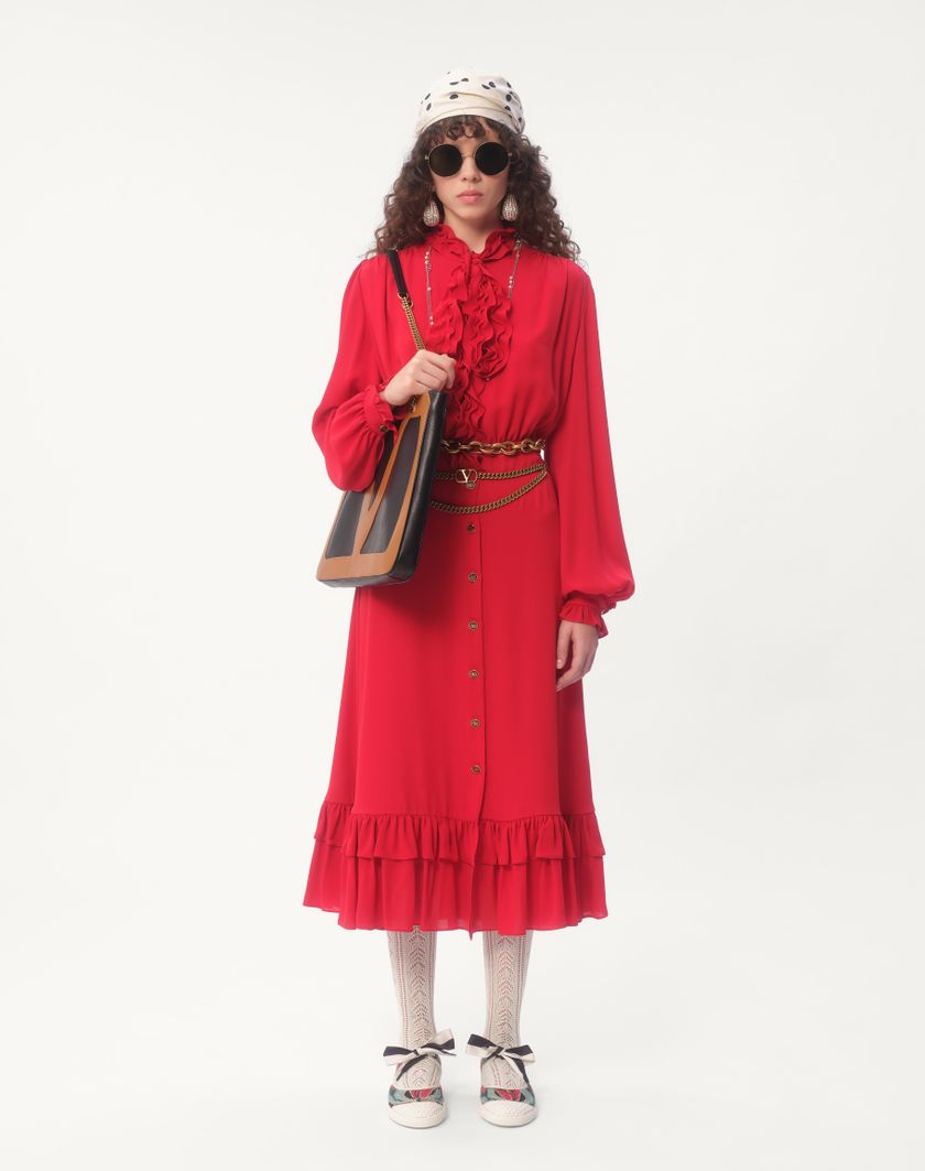 Valentino Handbags Abito Midi In Georgette per Donna in Rosso | Valentino IT Negozio
