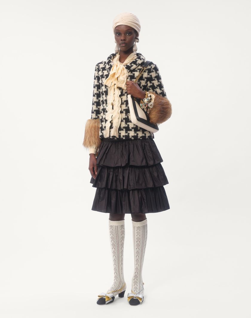 Valentino Handbags Giacca In Macro Pied De Poule Tweed per Donna in Avorio/nero | Valentino IT In Saldo