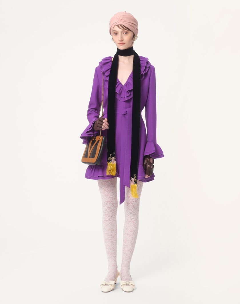 Valentino Handbags Abito Corto In Crepe Couture per Donna in Violet | Valentino IT Moda