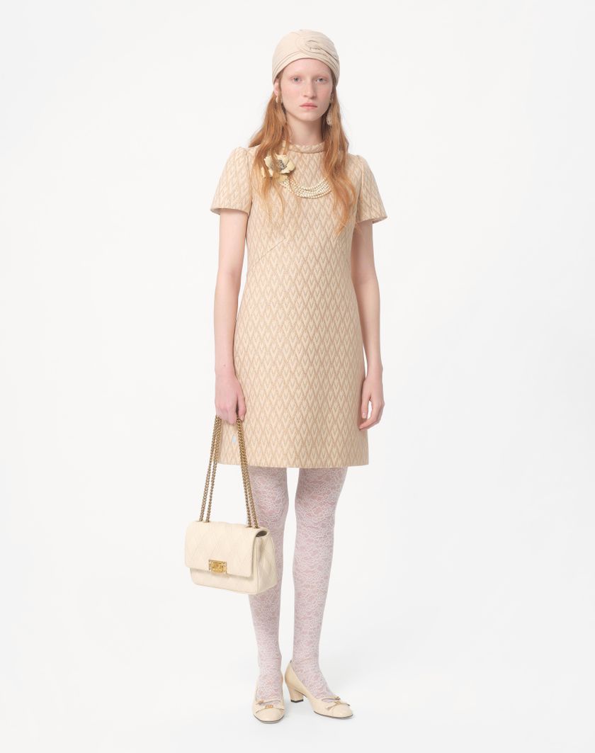 Valentino Handbags Abito Corto In Lurex Jacquard Toute La V per Donna in Avorio/oro | Valentino IT In Linea
