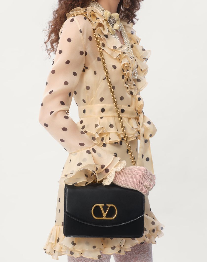 Valentino Handbags Abito Corto In Organza Stampa Pois Spots per Donna in Avorio/nero | Valentino IT Nuovo