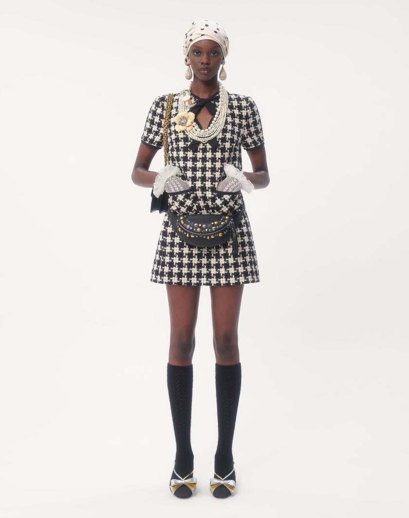 Valentino Handbags Abito Corto In Damier Light Tweed per Donna in Avorio/nero | Valentino IT Pezzi Unici