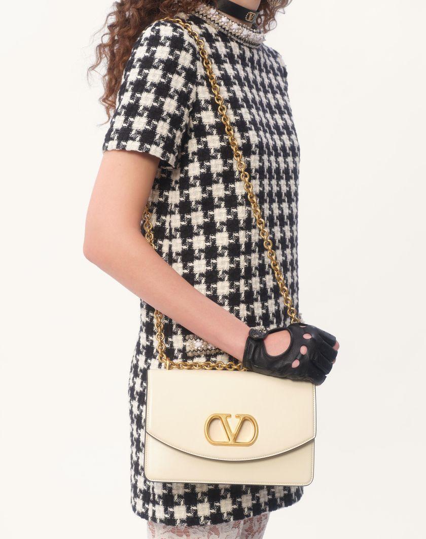 Valentino Handbags Abito Corto In Damier Light Tweed Ricamato per Donna in Avorio/nero | Valentino IT Qualità Garantita