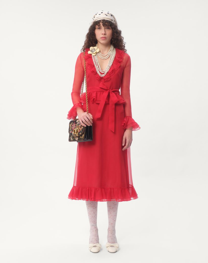 Valentino Handbags Abito Midi In Organza per Donna in Rosso | Valentino IT Acquista Ora