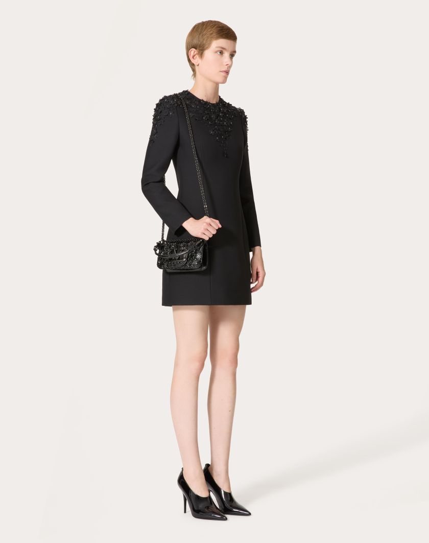 Valentino Handbags Abito Corto In Crepe Couture Ricamato per Donna in Nero | Valentino IT Sconto