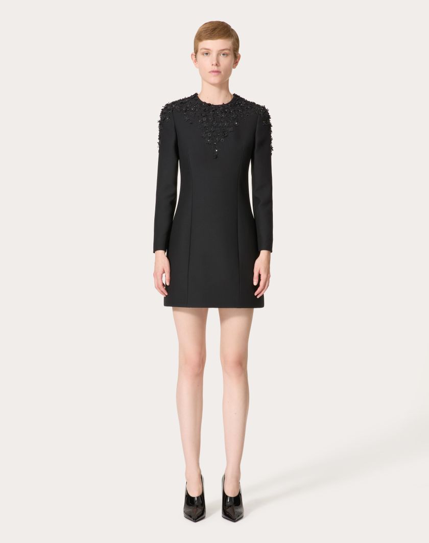 Valentino Handbags Abito Corto In Crepe Couture Ricamato per Donna in Nero | Valentino IT Sconto