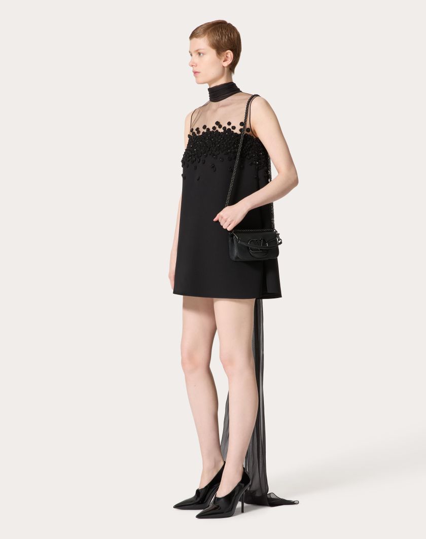 Valentino Handbags Abito Corto In Structured Couture Ricamato per Donna in Nero | Valentino IT Saldi
