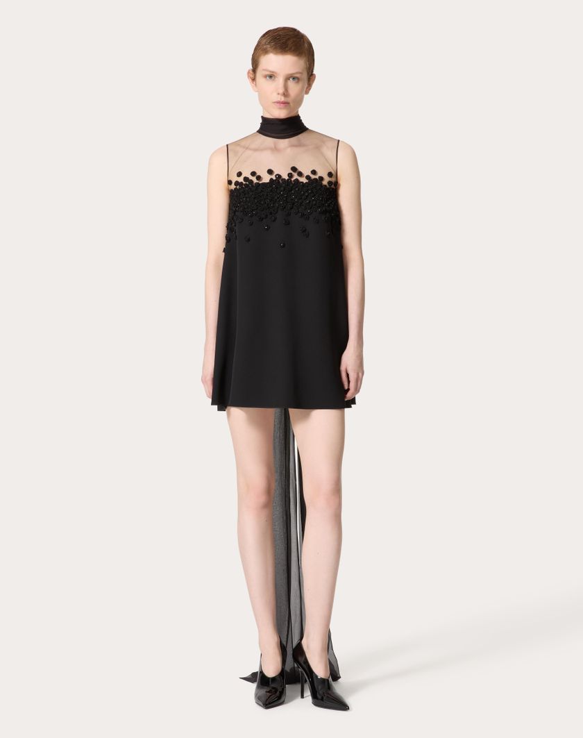 Valentino Handbags Abito Corto In Structured Couture Ricamato per Donna in Nero | Valentino IT Saldi