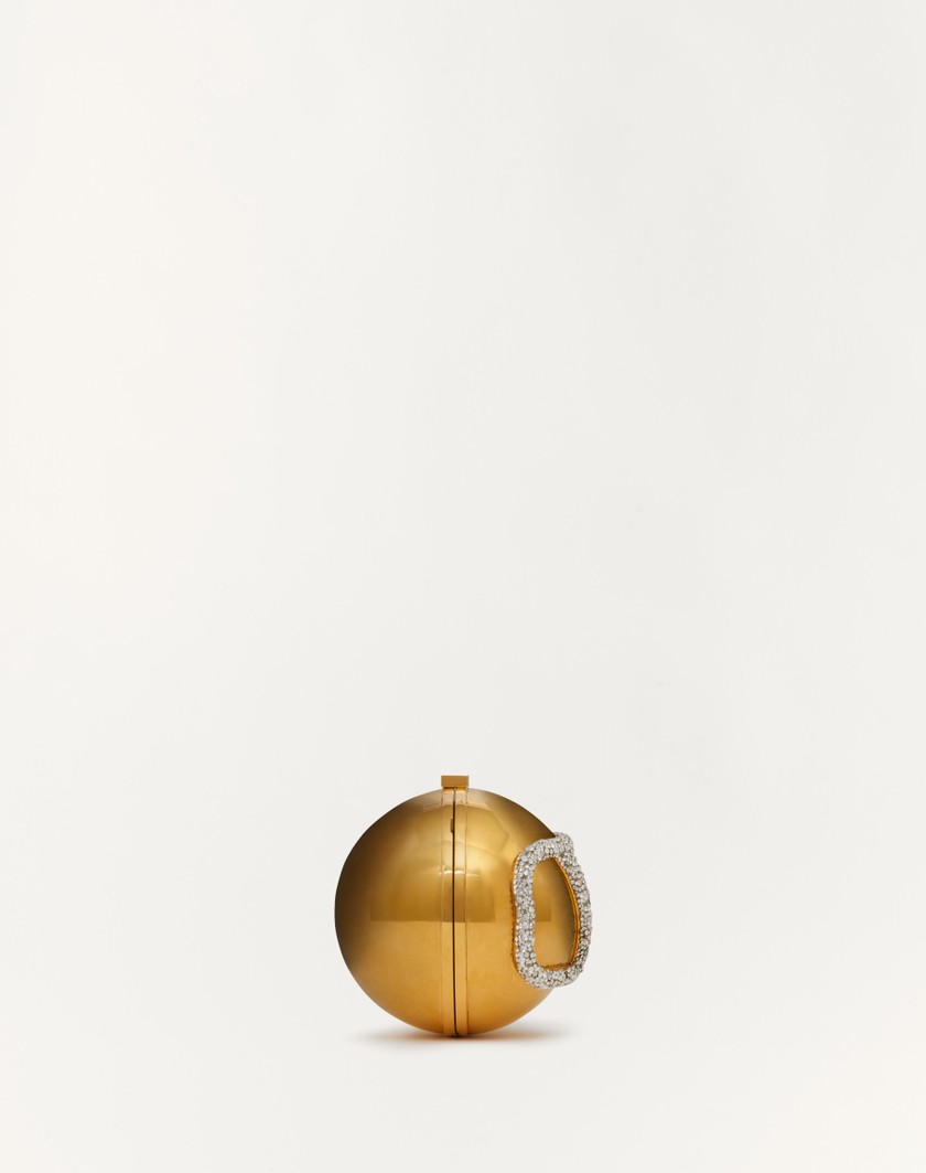 Valentino Handbags Minaudière Vlogo Signature In Metallo E Cristalli Swarovski® per Donna in Antique Brass/crystal | Valentino IT Outlet