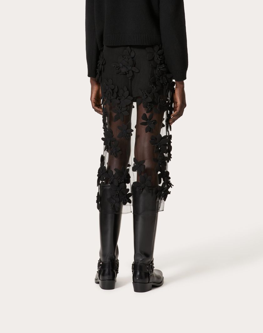 Valentino Handbags Gonna Midi In Tulle Illusione Ricamata per Donna in Nero | Valentino IT Saldi Di Fabbrica