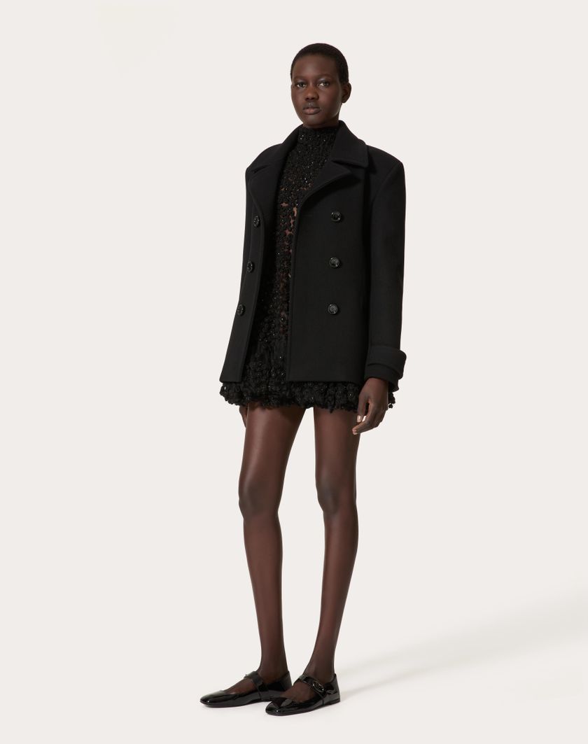 Valentino Handbags Caban In Compact Coat per Donna in Nero | Valentino IT Negozio