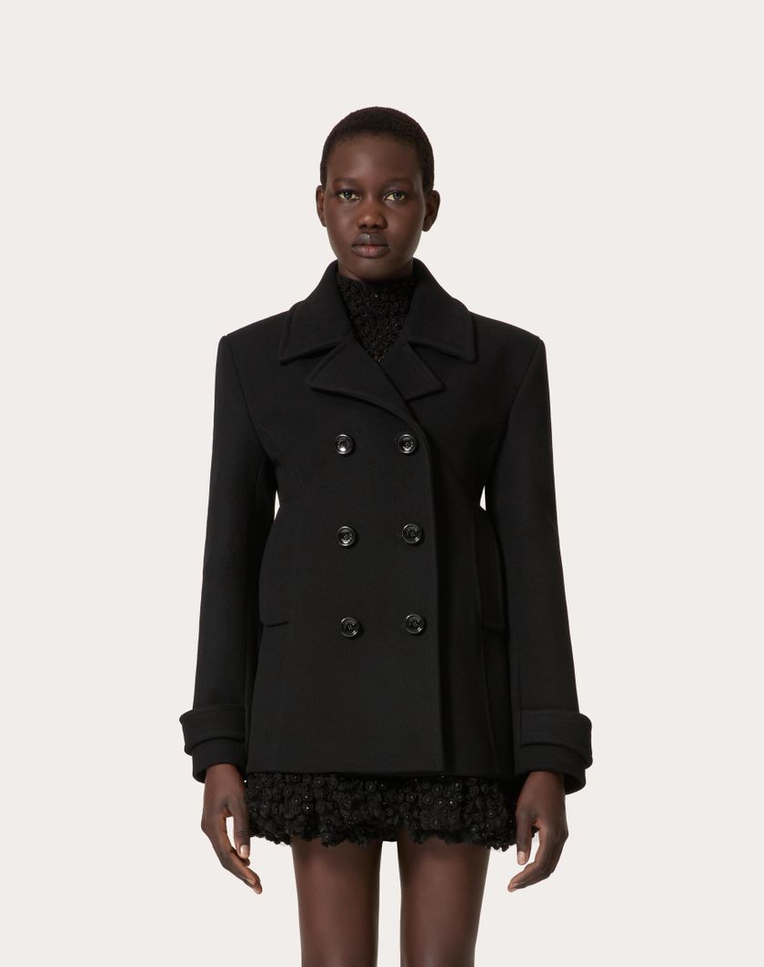 Valentino Handbags Caban In Compact Coat per Donna in Nero | Valentino IT Negozio