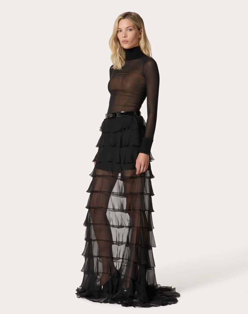 Valentino Handbags Gonna Lunga In Chiffon per Donna in Nero | Valentino IT Moda