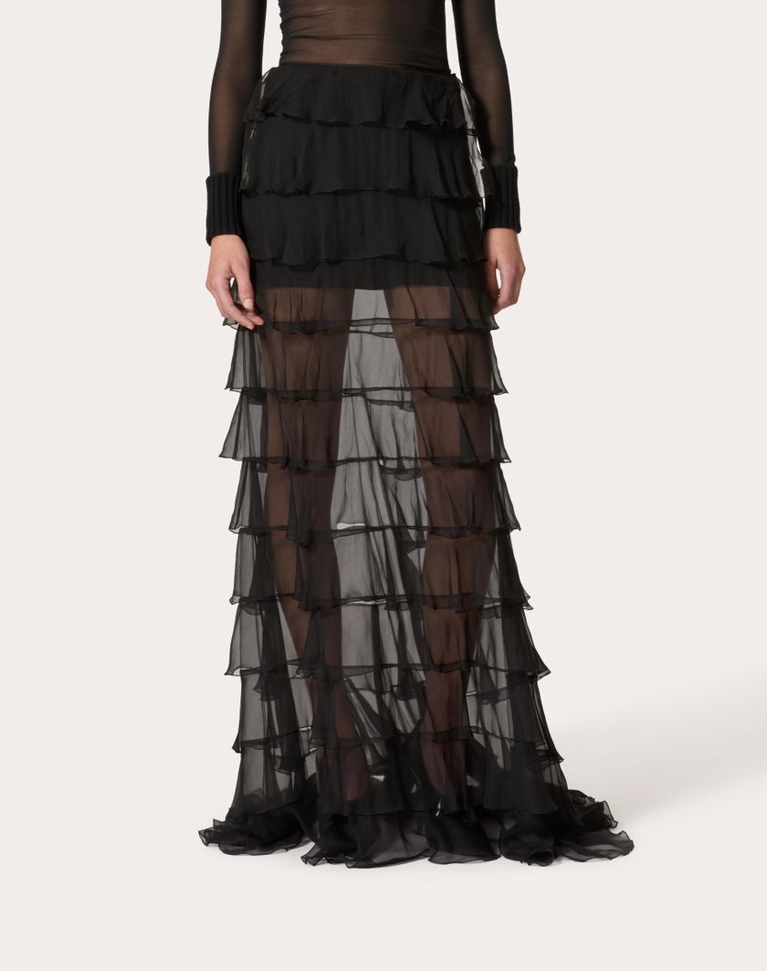 Valentino Handbags Gonna Lunga In Chiffon per Donna in Nero | Valentino IT Moda