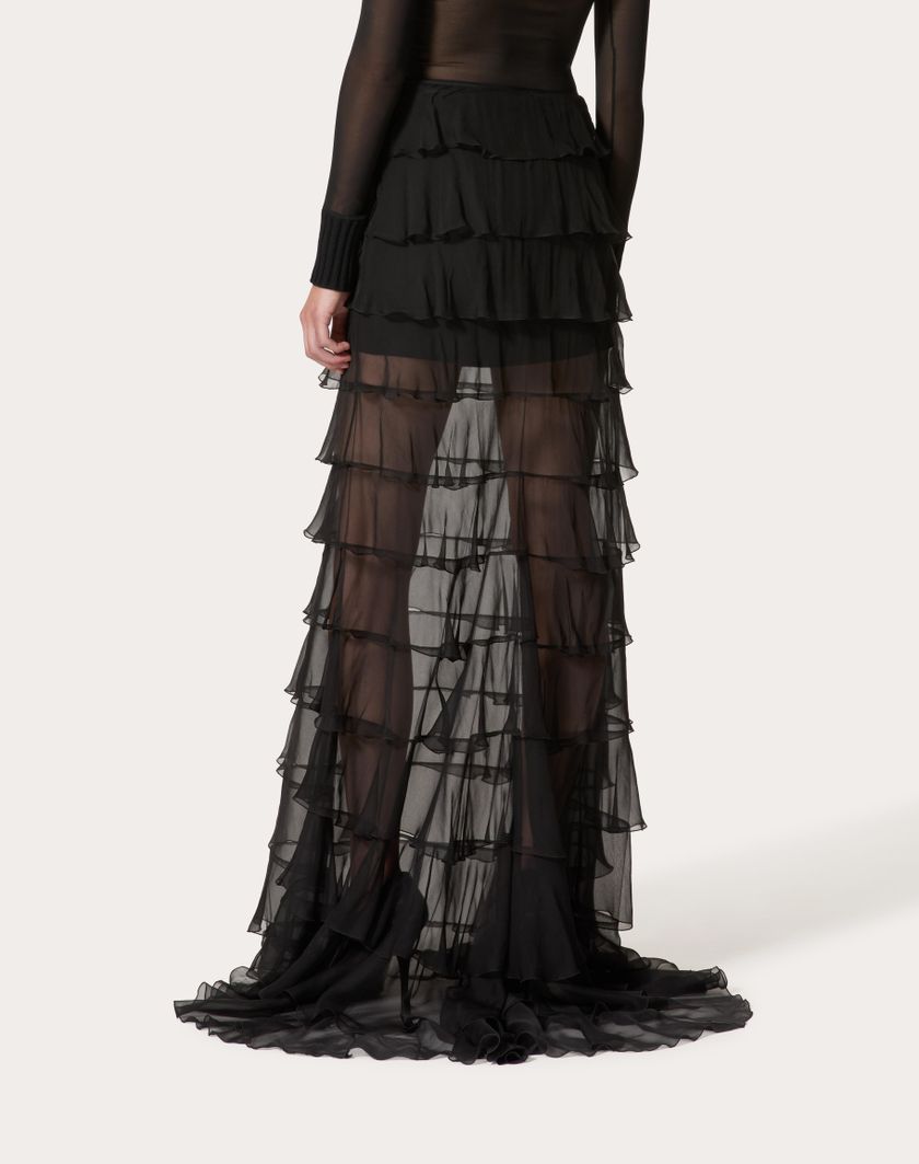Valentino Handbags Gonna Lunga In Chiffon per Donna in Nero | Valentino IT Moda