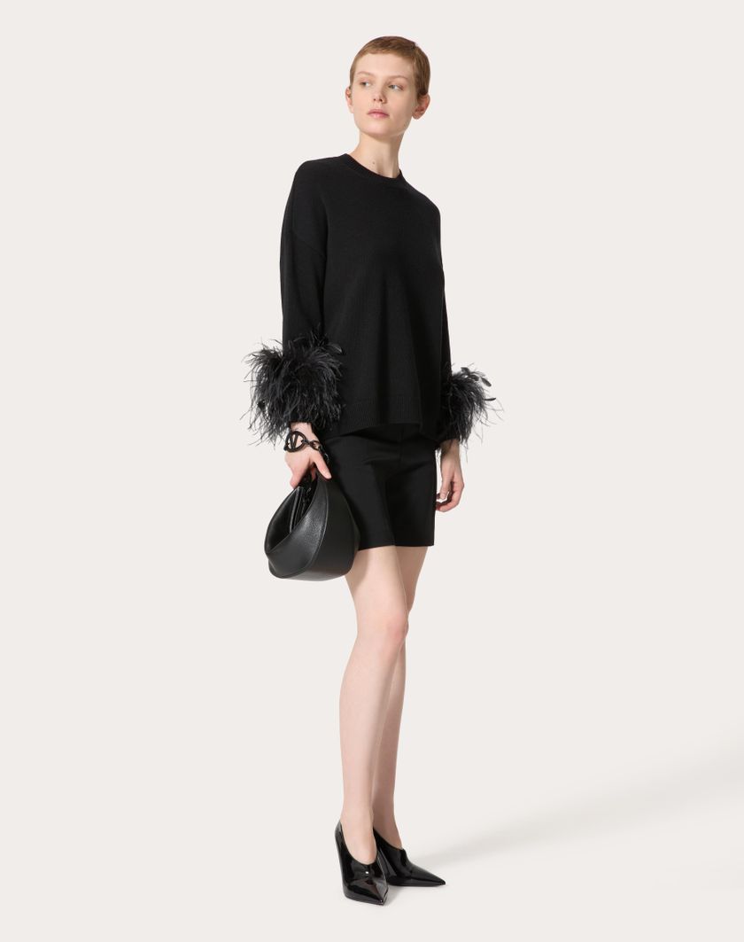 Valentino Handbags Maglia In Lana Con Piume per Donna in Nero | Valentino IT In Linea